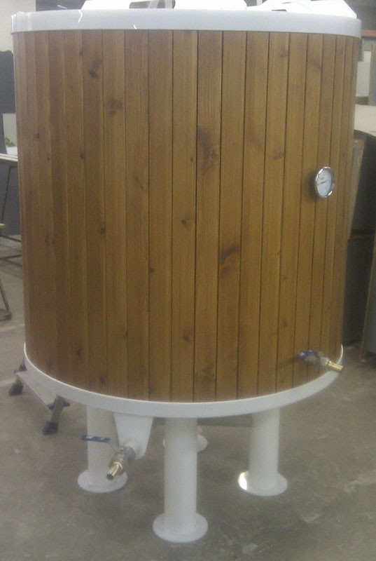 Polypropylene fermentor insulated and cladded with wood